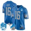 Detroit Lions 90th Year & Michigan Patch Game Jersey – All Stitched – Blue – Jared Goff Jersey