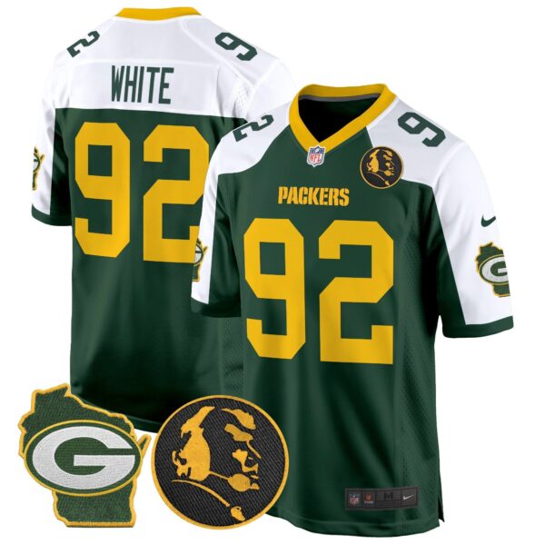 Packers John Madden & Home Patch Game Jersey – All Stitched – Green Alternate – Reggie White Jersey