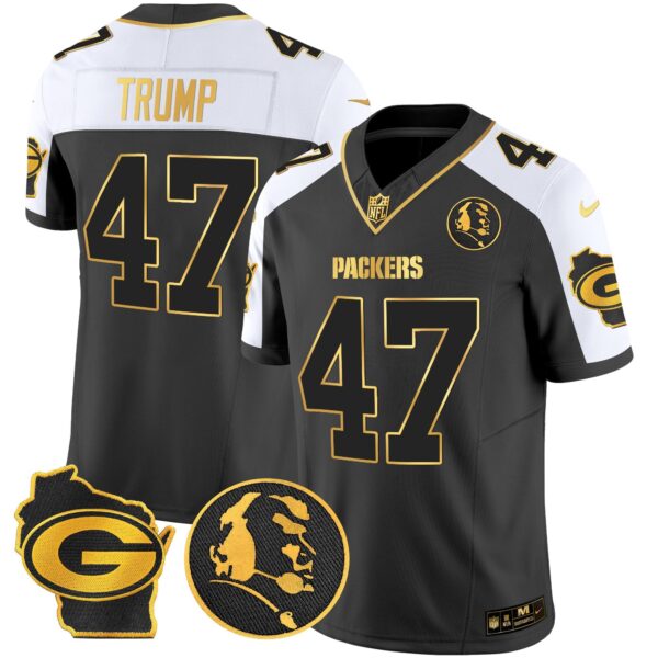 Packers John Madden & Home Patch Gold Vapor Limited Jersey – All Stitched – Alternate – Donald Trump Jersey
