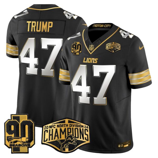 Detroit Lions 2024 NFC North Division Champions Patch Gold Vapor Limited Jersey – All Stitched – Black Limited – Donald Trump Jersey