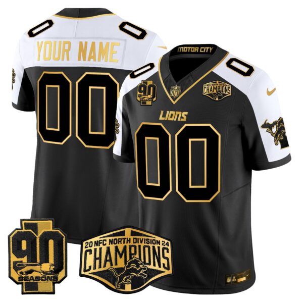 Detroit Lions 2024 NFC North Division Champions Patch Gold Vapor Limited Custom Jersey – All Stitched – Alternate Jersey
