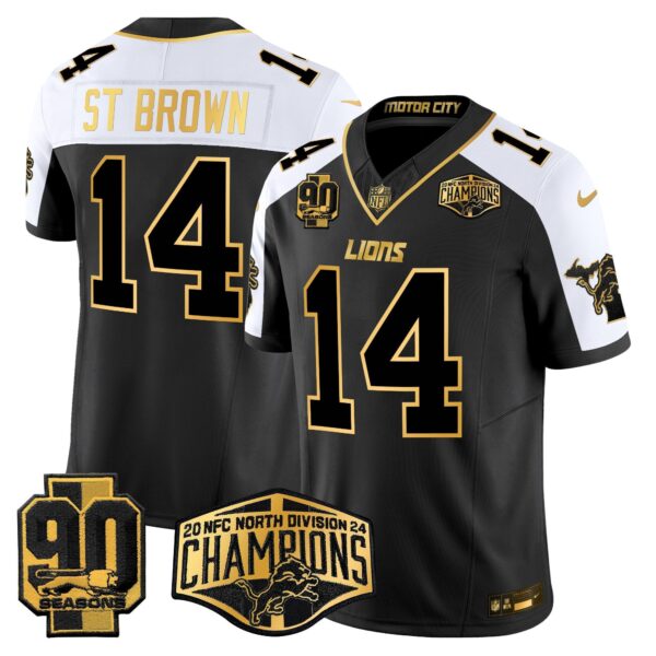 Detroit Lions 2024 NFC North Division Champions Patch Gold Vapor Limited Jersey – All Stitched – Alternate – St. Brown Jersey