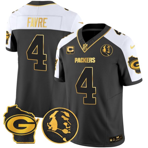 Packers John Madden & Home Patch Gold Vapor Limited Jersey – All Stitched – Alternate – Brett Favre Jersey