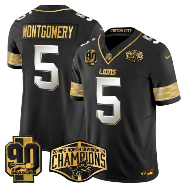 Detroit Lions 2024 NFC North Division Champions Patch Gold Vapor Limited Jersey – All Stitched – Black Limited – David Montgomery Jersey