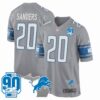 Detroit Lions 90th Year & Michigan Patch Game Jersey – All Stitched – Gray – Barry Sanders Jersey