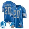 Detroit Lions 90th Year & Michigan Patch Game Jersey – All Stitched – Blue – Barry Sanders Jersey