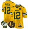 Packers John Madden & Home Patch Game Jersey – All Stitched – Gold – Aaron Rodgers Jersey