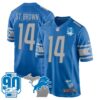 Detroit Lions 90th Year & Michigan Patch Game Jersey – All Stitched – Blue – St. Brown Jersey