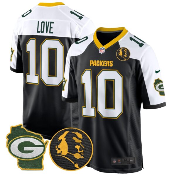 Packers John Madden & Home Patch Game Jersey – All Stitched – Black Alternate – Jordan Love Jersey