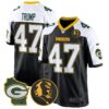 Packers John Madden & Home Patch Game Jersey – All Stitched – Black Alternate – Donald Trump Jersey
