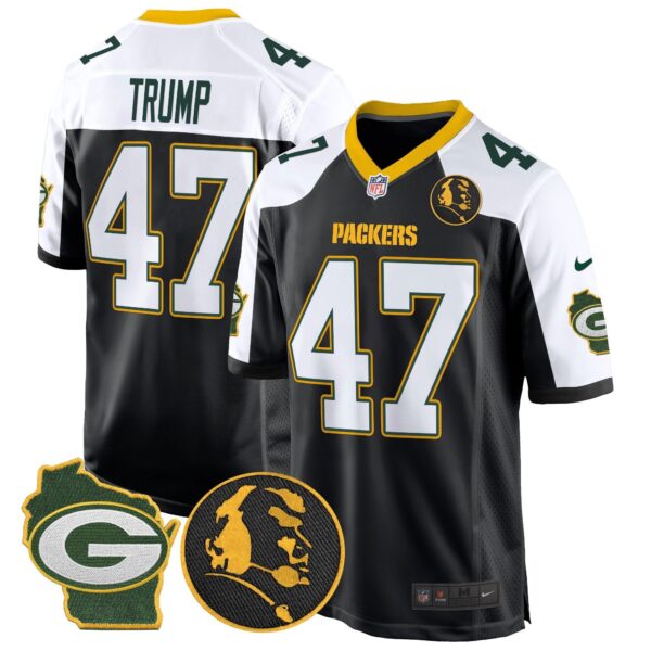 Packers John Madden & Home Patch Game Jersey – All Stitched – Black Alternate – Donald Trump Jersey