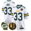 Packers John Madden & Home Patch Game Jersey – All Stitched – White – Aaron Jones Jersey