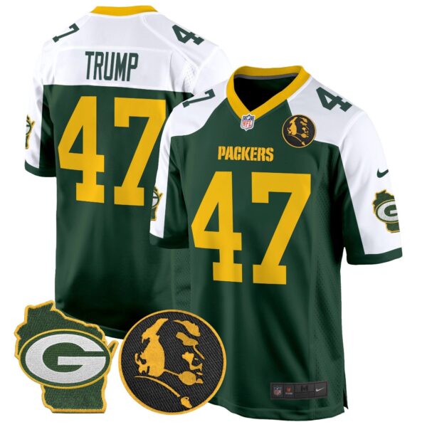 Packers John Madden & Home Patch Game Jersey – All Stitched – Green Alternate – Donald Trump Jersey