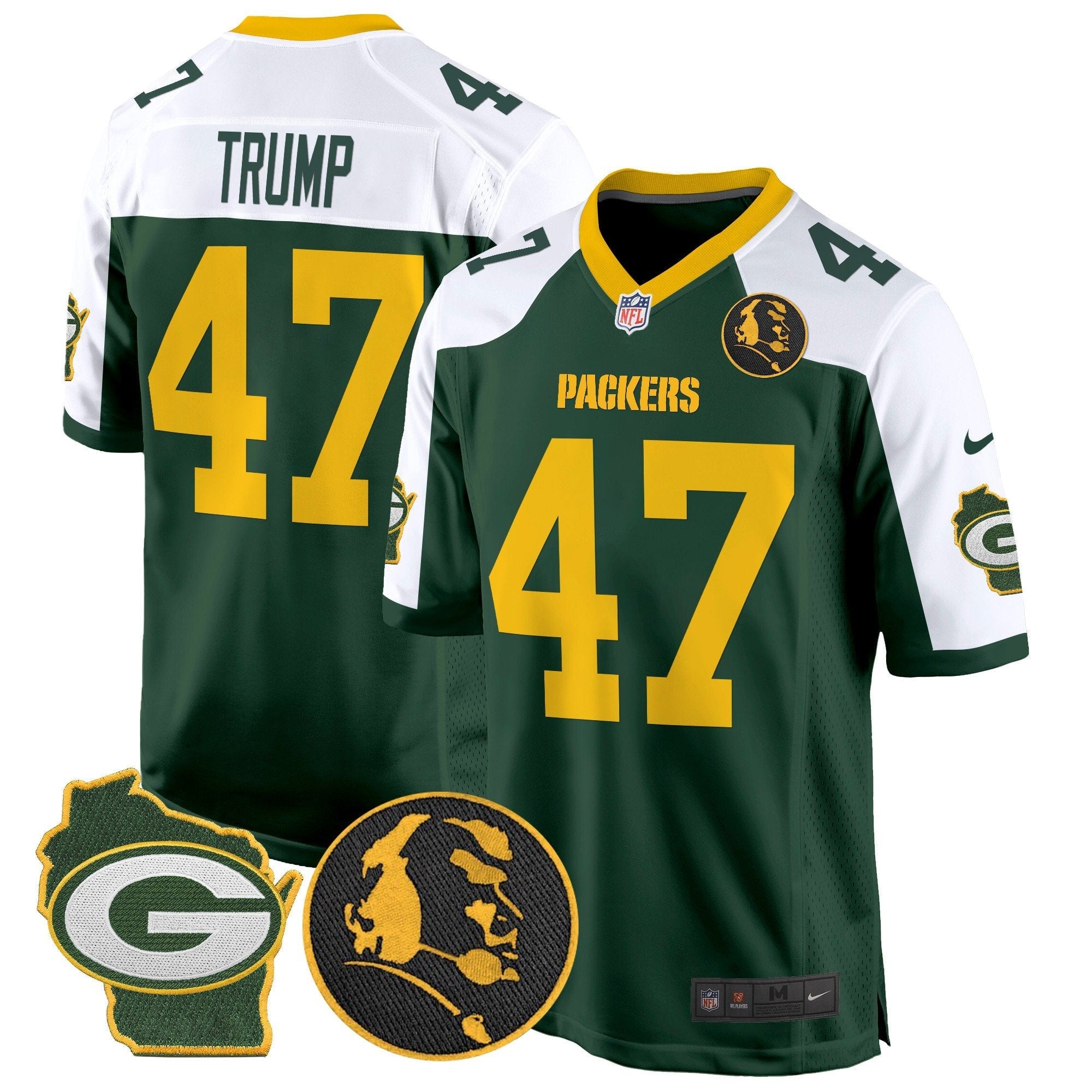 Packers John Madden & Home Patch Game Jersey – All Stitched – Green Alternate – Donald Trump Jersey