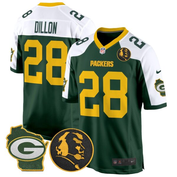 Packers John Madden & Home Patch Game Jersey – All Stitched – Green Alternate – AJ Dillon Jersey