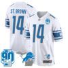 Detroit Lions 90th Year & Michigan Patch Game Jersey – All Stitched – White – St. Brown Jersey