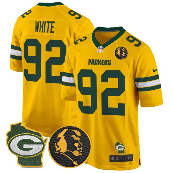 Packers John Madden & Home Patch Game Jersey – All Stitched – Gold – Reggie White Jersey