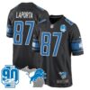 Detroit Lions 90th Year & Michigan Patch Game Jersey – All Stitched – Black – Sam Laporta Jersey