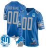 Detroit Lions 90th Year & Michigan Patch Game Custom Jersey – All Stitched – Blue Jersey