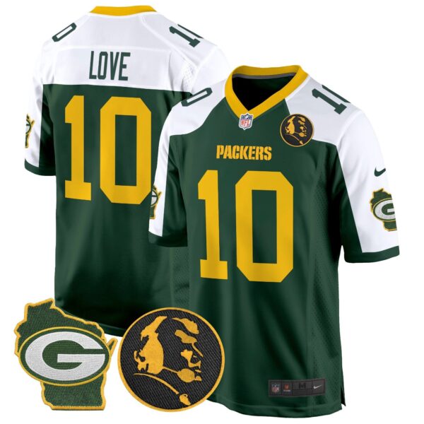 Packers John Madden & Home Patch Game Jersey – All Stitched – Green Alternate – Jordan Love Jersey