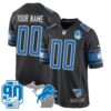 Detroit Lions 90th Year & Michigan Patch Game Custom Jersey – All Stitched – Black Jersey