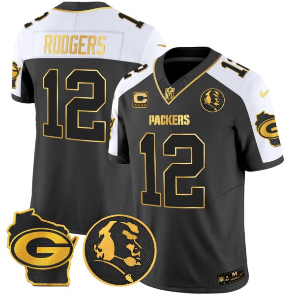 Packers John Madden & Home Patch Gold Vapor Limited Jersey – All Stitched – Alternate – Aaron Rodgers Jersey