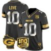 Packers 100th Season & Home Patch Gold Vapor Limited Jersey – All Stitched – Black Limited – Jordan Love Jersey