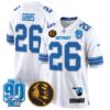Detroit Lions 2024 90th & John Madden Patch Game Jersey – All Stitched – White – Jahmyr Gibbs Jersey