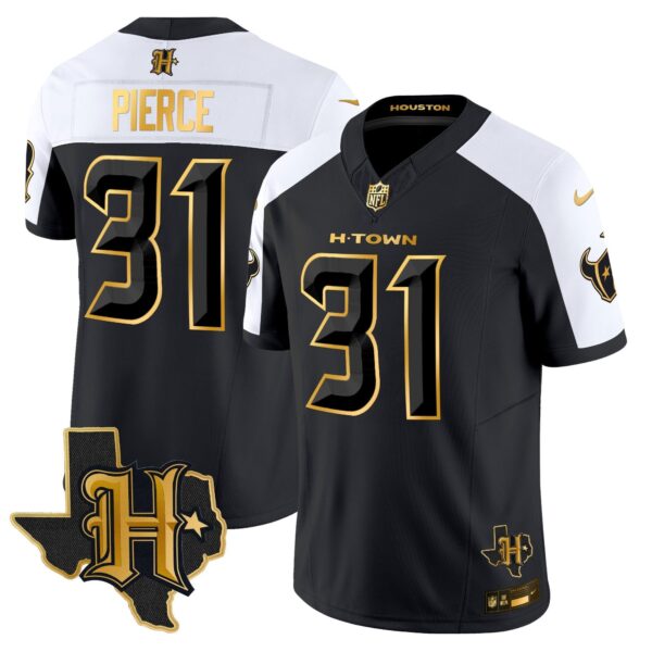 Houston Texans 2024 Texas Patch Gold Vapor Limited Jersey – All Stitched – Alternate – Dameon Pierce Jersey