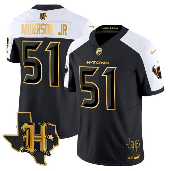 Houston Texans 2024 Texas Patch Gold Vapor Limited Jersey – All Stitched – Alternate – Will Anderson Jr. Jersey