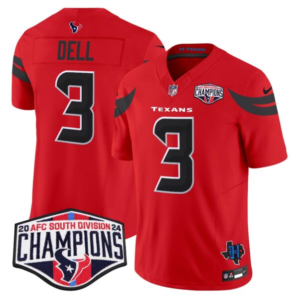 Houston Texans 2024 AFC South Division Champions Patch Vapor Limited Jersey – All Stitched – Red – Tank Dell Jersey