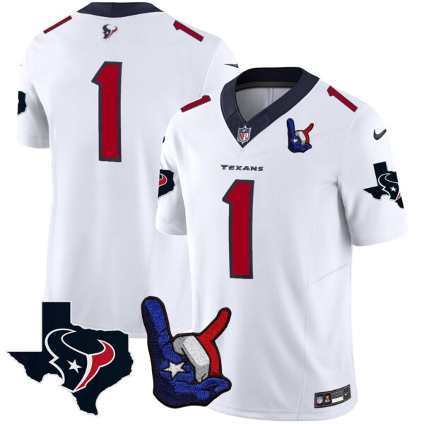Houston Texans Hand Sign Throwing Up The H Vapor Jersey – All Stitched – White – #1 Team Jersey