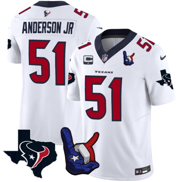 Houston Texans Hand Sign Throwing Up The H Vapor Jersey – All Stitched – White – Will Anderson Jr. Jersey