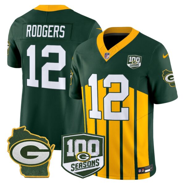 Packers 100th Season & Home Patch Vapor Limited Jersey – All Stitched – Green Special – Aaron Rodgers Jersey