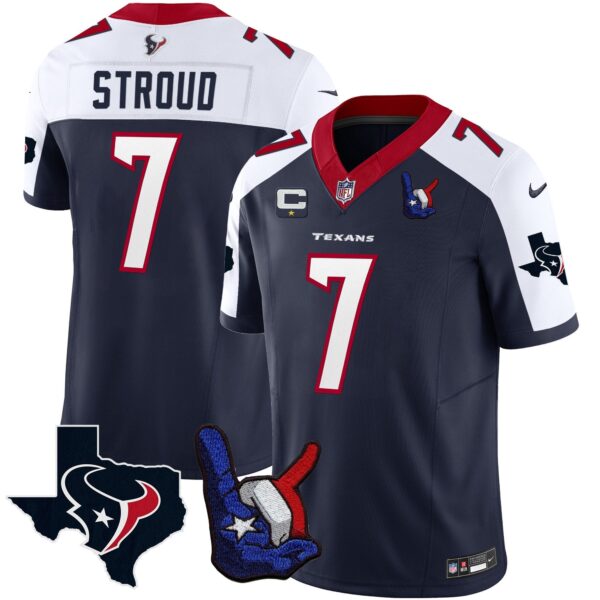 Houston Texans Hand Sign Throwing Up The H Vapor Jersey – All Stitched – Alternate – C.J. Stroud Jersey