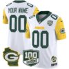 Packers 100th Season & Home Patch Cheese Vapor Limited Custom Jersey – All Stitched – White Jersey