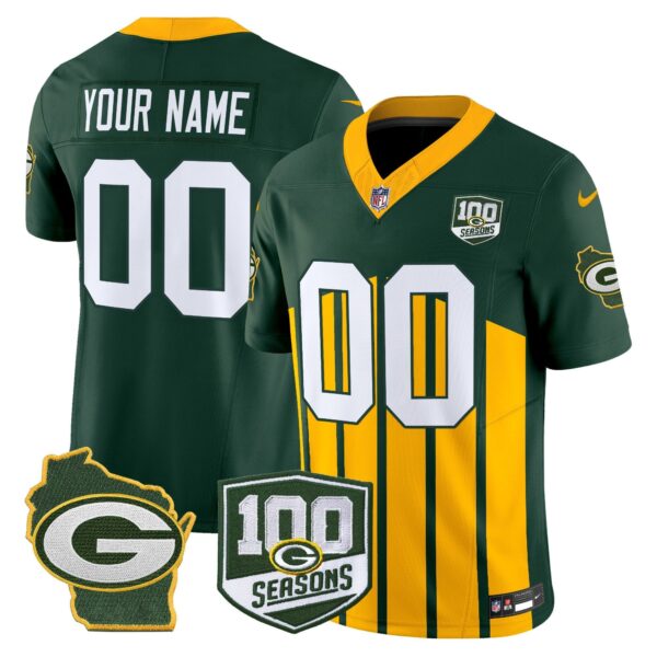 Packers 100th Season & Home Patch Vapor Limited Custom Jersey – All Stitched – Green Special Jersey