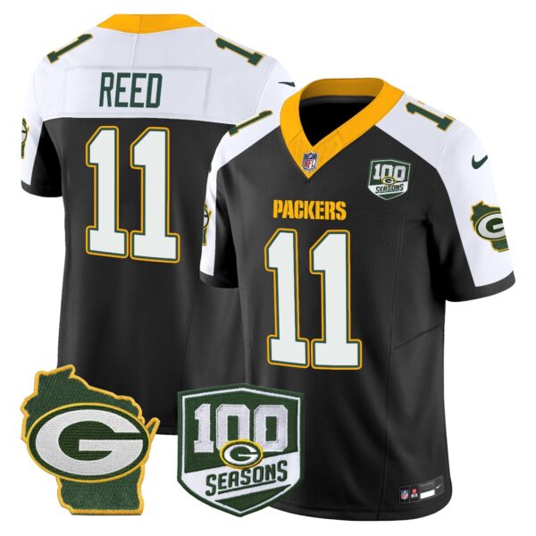 Packers 100th Season & Home Patch Vapor Limited Jersey – All Stitched – Black Alternate – Jayden Reed Jersey
