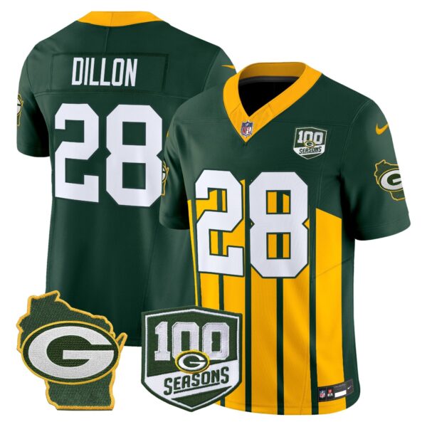 Packers 100th Season & Home Patch Vapor Limited Jersey – All Stitched – Green Special – AJ Dillon Jersey