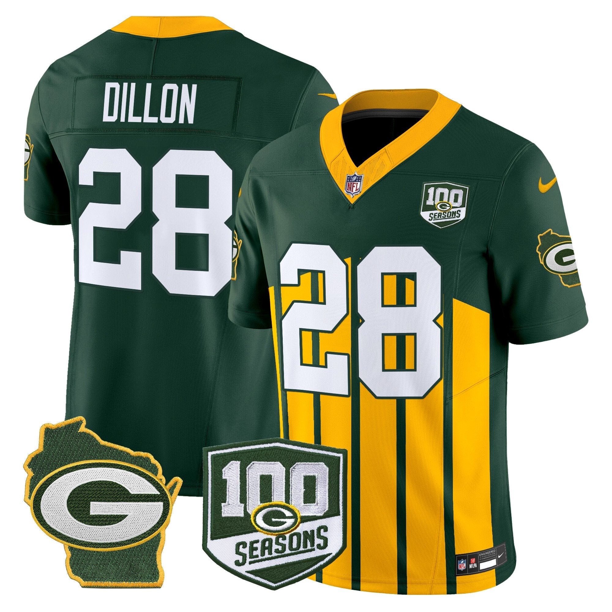 Packers 100th Season & Home Patch Vapor Limited Jersey – All Stitched – Green Special – AJ Dillon Jersey