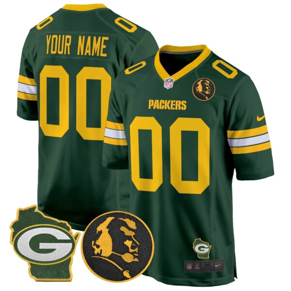 Packers John Madden & Home Patch Game Custom Jersey – All Stitched – Green Jersey