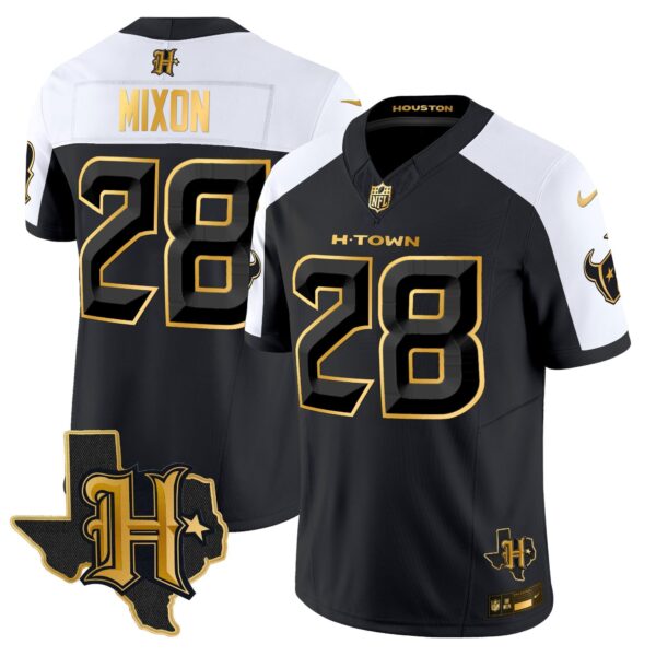 Houston Texans 2024 Texas Patch Gold Vapor Limited Jersey – All Stitched – Alternate – Joe Mixon Jersey