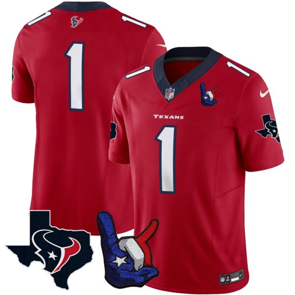 Houston Texans Hand Sign Throwing Up The H Vapor Jersey – All Stitched – Red – #1 Team Jersey