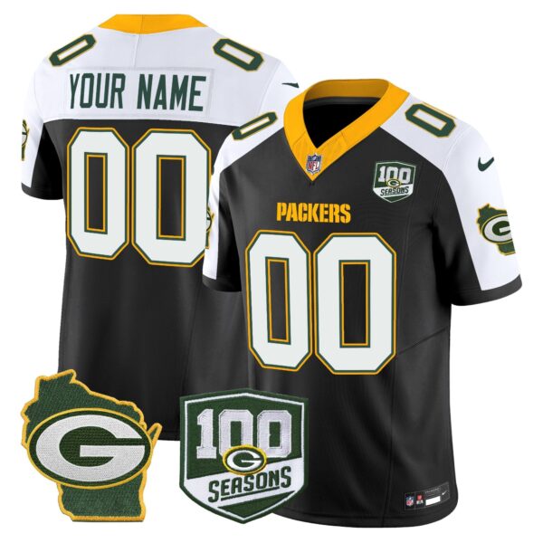 Packers 100th Season & Home Patch Vapor Limited Custom Jersey – All Stitched – Black Alternate Jersey