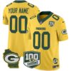Packers 100th Season & Home Patch Cheese Vapor Limited Custom Jersey – All Stitched – Gold Jersey