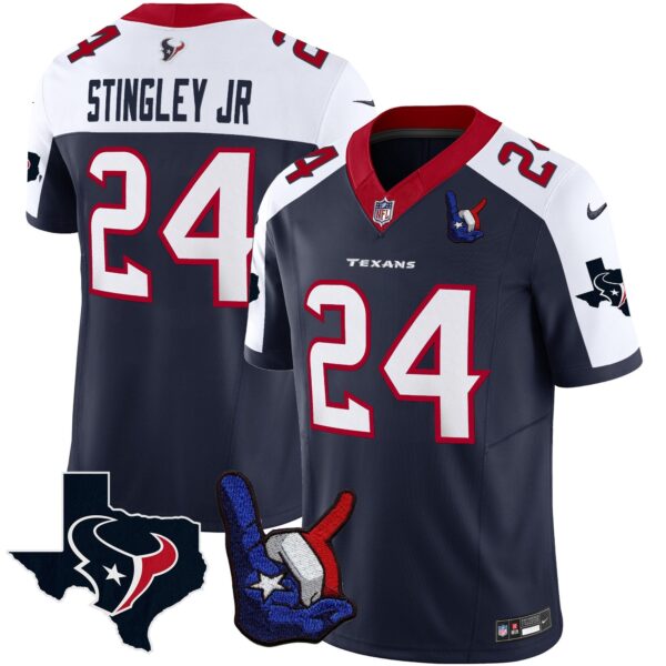 Houston Texans Hand Sign Throwing Up The H Vapor Jersey – All Stitched – Alternate – Derek Stingley Jr. Jersey