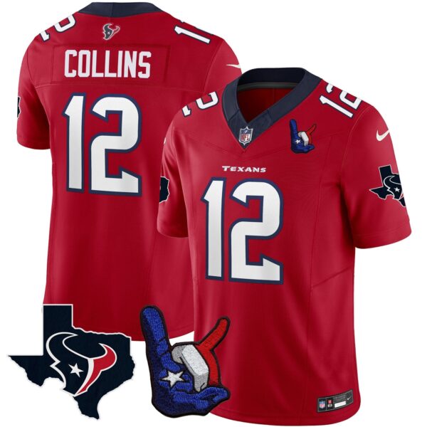 Houston Texans Hand Sign Throwing Up The H Vapor Jersey – All Stitched – Red – Nico Collins Jersey