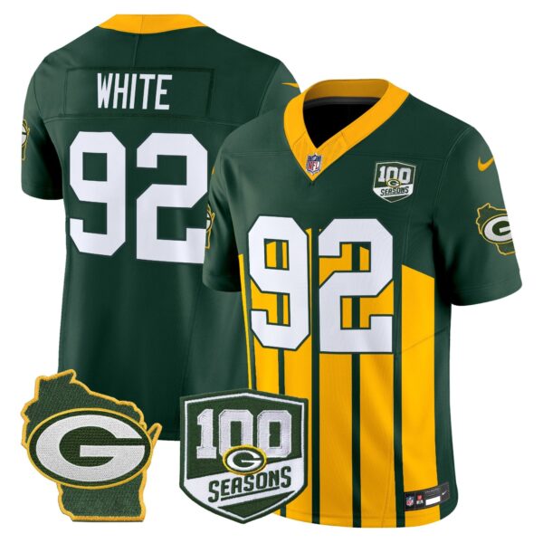 Packers 100th Season & Home Patch Vapor Limited Jersey – All Stitched – Green Special – Reggie White Jersey
