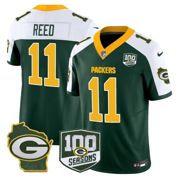 Packers 100th Season & Home Patch Vapor Limited Jersey – All Stitched – Green Alternate – Jayden Reed Jersey
