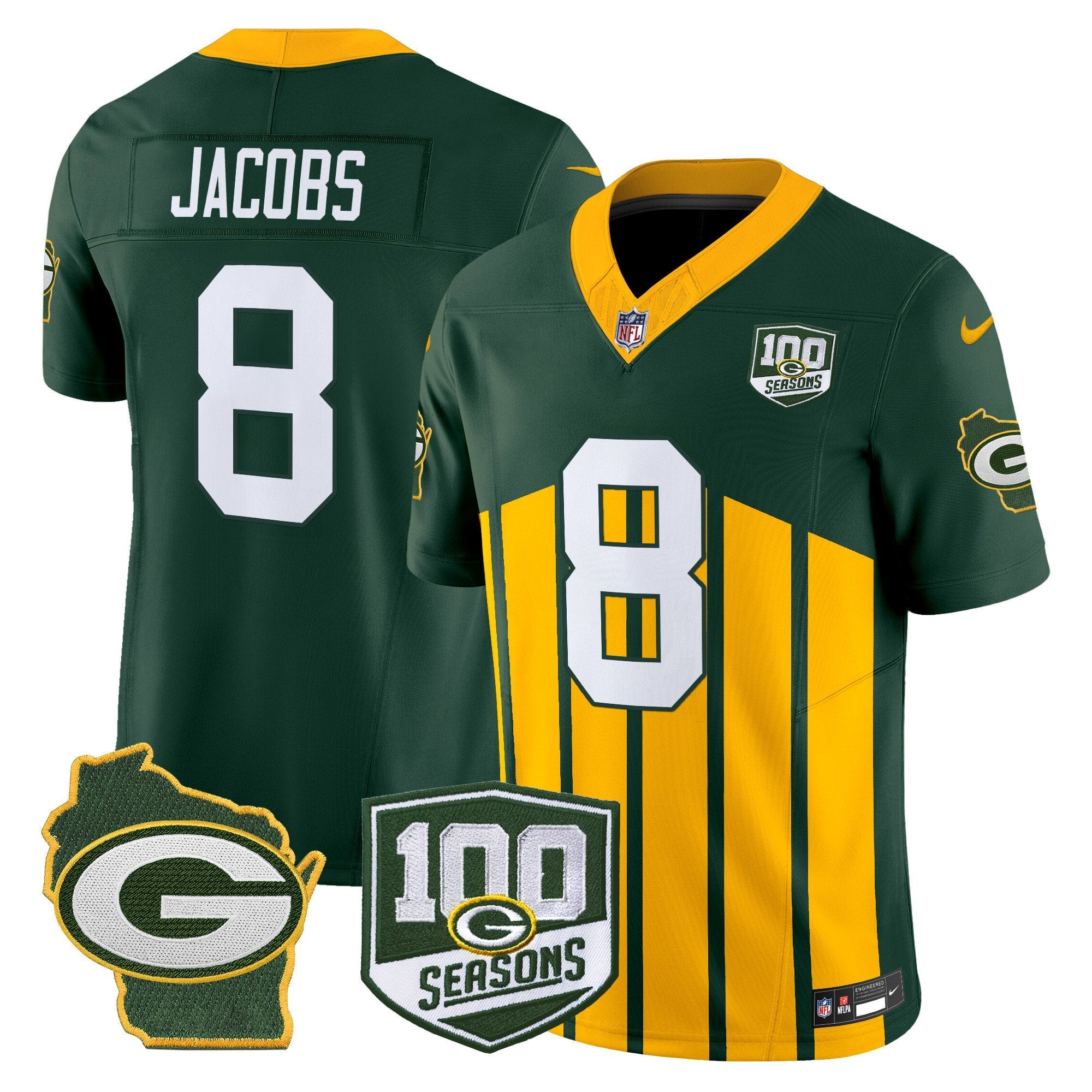 Packers 100th Season & Home Patch Vapor Limited Jersey – All Stitched – Green Special – Josh Jacobs Jersey